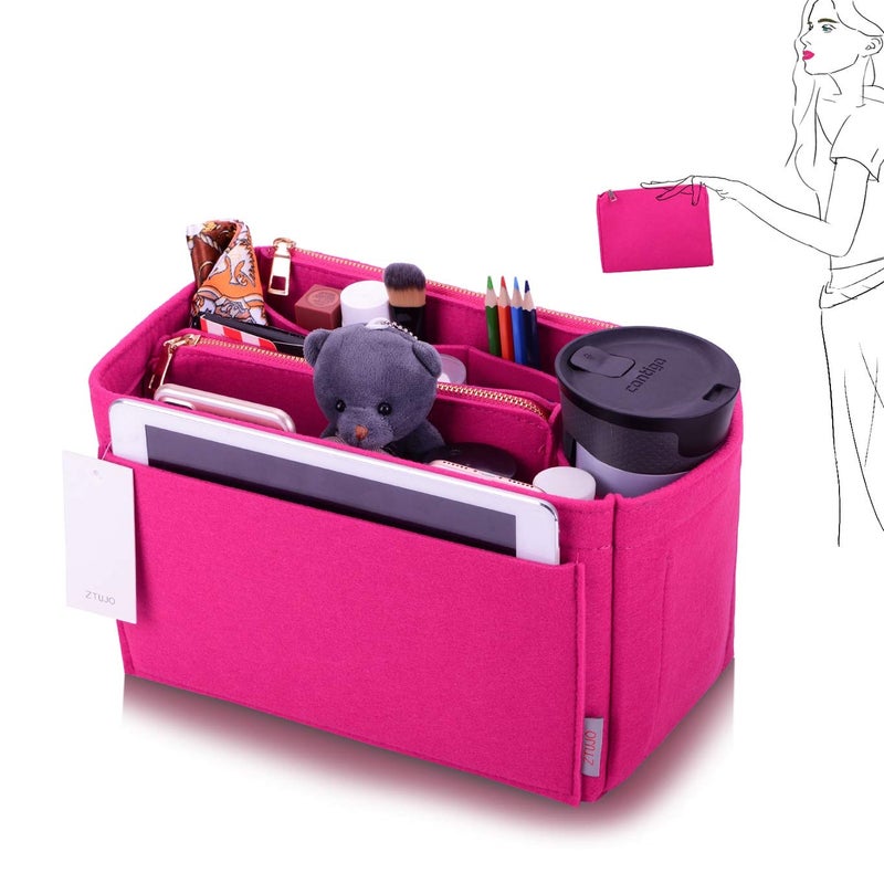 ZTUJO Purse Organizer, Felt Bag Organizer Purse Organizer Insert For Speedy, Neverfull, Graceful, Neverfull,Tote, Handbag,Shaper (Medium, Rosy) - Image 1